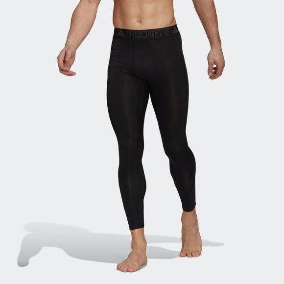 NWT Adidas Techfit Black Leggings Boys XL 18-20 Black White Tights - Picture 1 of 6
